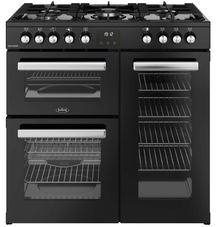 Belling Dual Fuel Range Cooker - 90cm - Gas Hob - 5 Burners - 3 Ovens - Black - Image 4