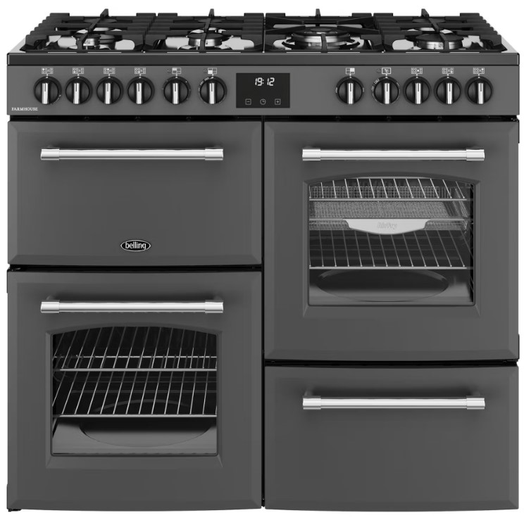Belling Anthracite 444411828 100Cm Wide Farmhouse Dual Fuel Range Cooker In