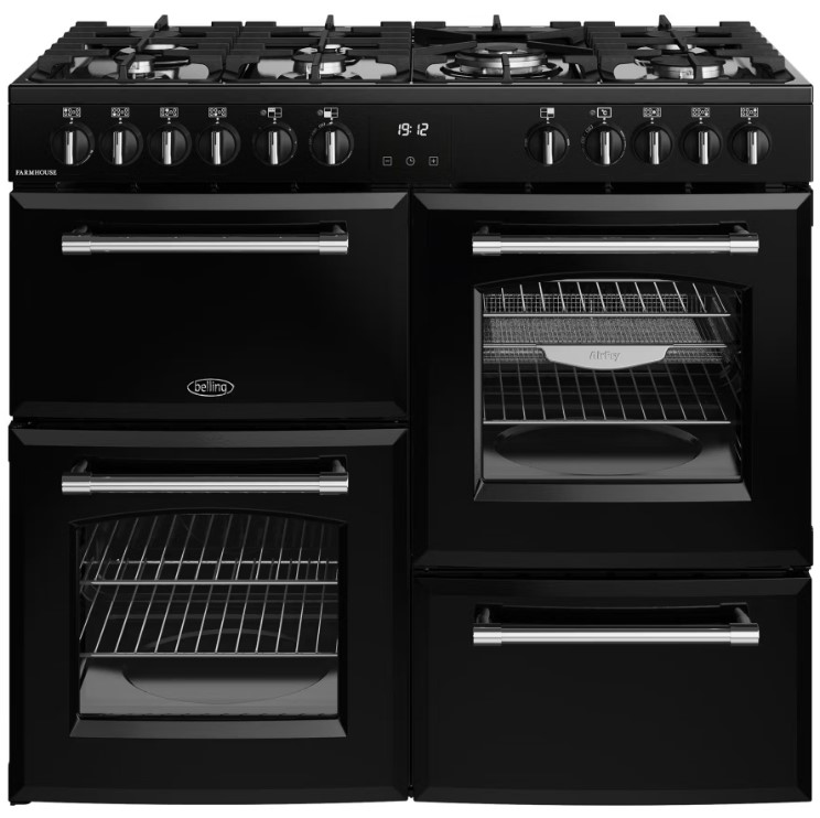Belling Black 444411829 100Cm Wide Farmhouse Dual Fuel Range Cooker In