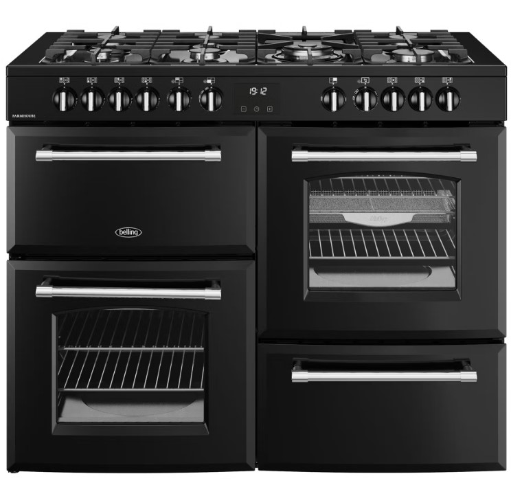 Belling Black 444411838 110Cm Wide Farmhouse Dual Fuel Range Cooker In