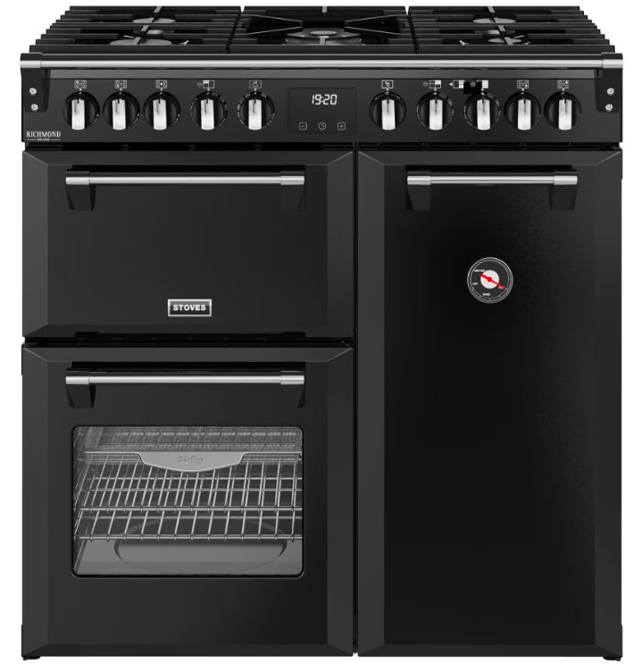 Stoves Black 444411867 90Cm Wide Richmond Deluxe Dual Fuel Range Cooker In