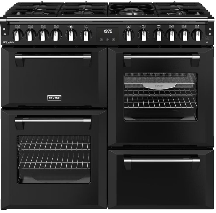 Stoves Black 444411871 100Cm Wide Richmond Deluxe Dual Fuel Range Cooker In
