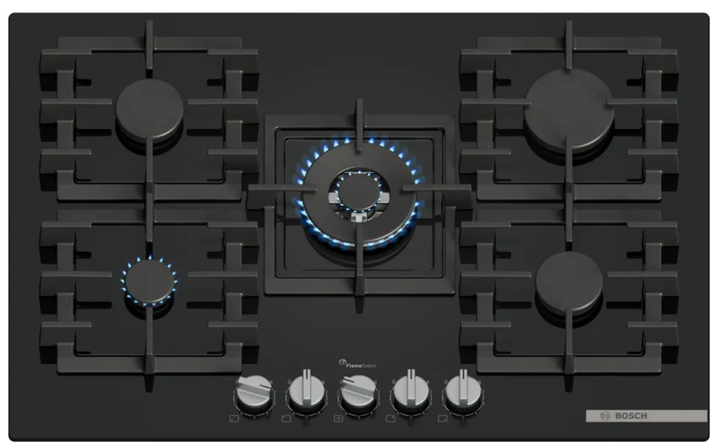 Bosch Black Series 6 Gas Hob 75 Cm Tempered Glass, Ppq7a6i40