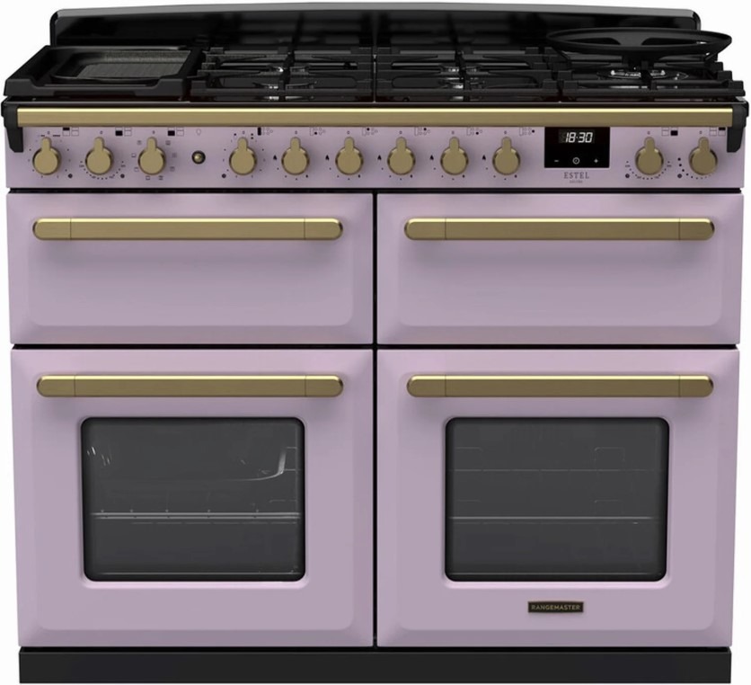 Rangemaster Estel Deluxe Esdlb110dfphth-Ab1 110Cm Wide Dual Fuel Range Cooker - Heather / Antique Brass