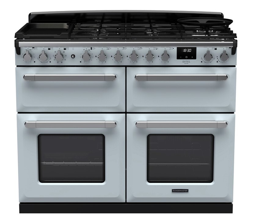Rangemaster Blue Esdlb110dfpmsb/Cm1 Estel Deluxe 110 Dual Fuel Misty With Chrome Trim