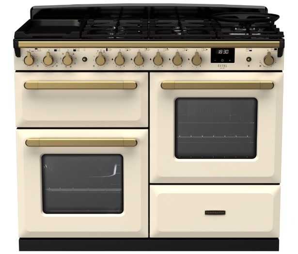 Rangemaster Cream Estel Deluxe Esdlo110dfppcr/Ab1 110Cm Dual Fuel Range Cooker Pale / Antique Brass