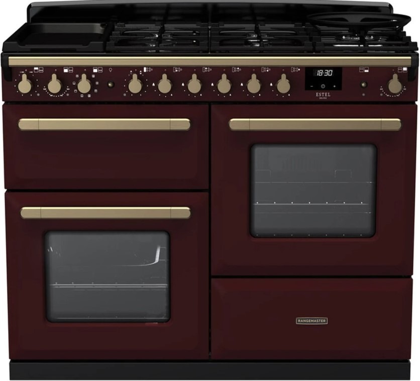 Rangemaster Bordeaux Estel Deluxe Esdlo110dfpbor-Ab1 110Cm Wide Dual Fuel Range Cooker - / Antique Brass