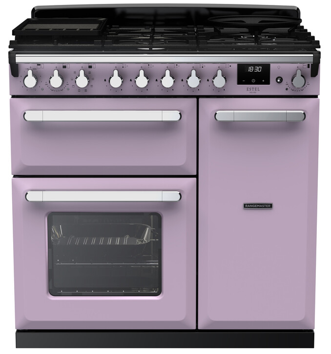 Rangemaster Purple Estel Deluxe Esdl90dfphth/Cm1 90Cm Heather Freestanding Dual Fuel Range Cooker - Chrome Trim