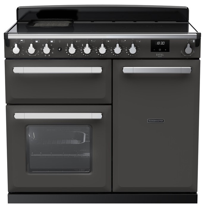 Rangemaster Grey Estel Deluxe Esdl100eipslt/Cm1 100Cm Slate Freestanding Induction Range Cooker - Chrome Trim