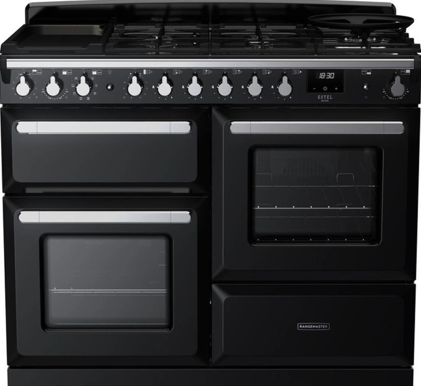 Rangemaster Estel Deluxe 110Cm Dual Fuel Range Cooker Gloss + Chrome ESDLO110DFPGBL/CM1 - Image 4