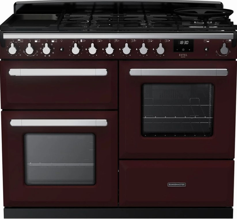 Rangemaster Bordeaux Estel Deluxe Esdlo110dfpbor/Cm1 110Cm Wide Dual Fuel Range Cooker - / Chrome