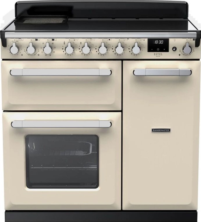 Rangemaster Cream Estel Deluxe Esdl90eippcr/Cm1 90Cm Wide Induction Range Cooker - Pale / Chrome