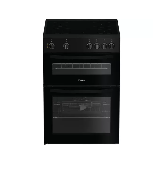 Indesit Black Ide6vmb 60Cm Electric Double Cooker With Ceramic Hob