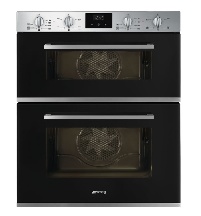 Smeg Black Cucina Built-Under Double Oven, Thermo-Ventilated Dusf400b