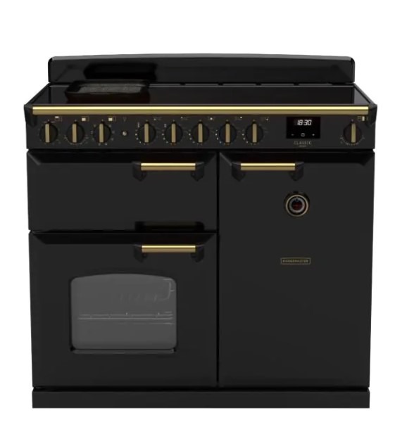 Rangemaster Black Cldl100eipgbl/Ab1 Classic Deluxe 100Cm Dual Fuel Range Cooker - With Antique Brass Trim