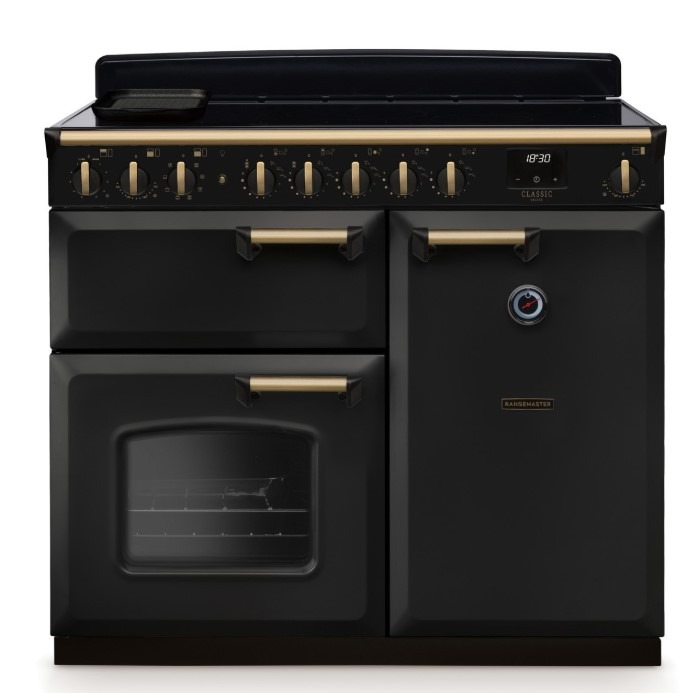 Rangemaster Black Cldl100eipcbl/Ab1 Classic Deluxe 100Cm Induction Range Cooker - Charcoal & Brass