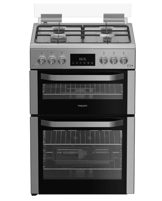 Hotpoint 60Cm Freestanding Gas Double Cooker With Glass Lid Hdg6gdcx