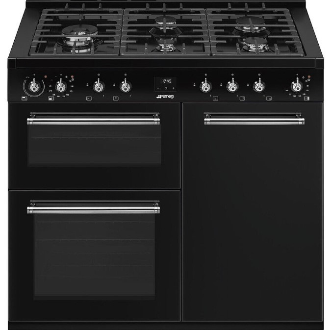 Smeg Black Cx113gmbl 110Cm Concert Dual Fuel Triple Cavity Range Cooker
