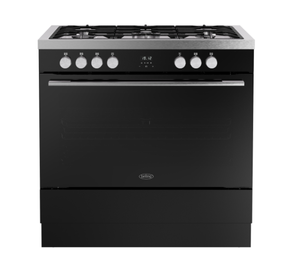 Belling Black Bel Rca Vision Sgl 90Df 90Cm Wide Dual Fuel Range Cooker With Gas Hob