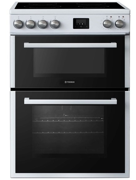 Teknix White Tked64indw - 60Cm Induction Double Oven Electric Cooker - 4 Zones, 99L Capacity, A Energy