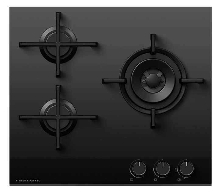 Fisher & Paykel Black Cg603dlpgb4 60Cm 3 Burner Gas Hob - Glass