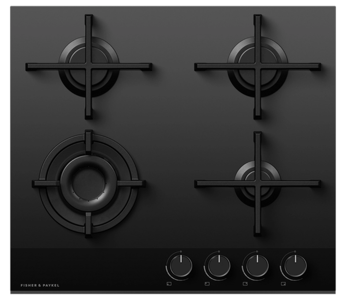 Fisher & Paykel Black Cg604dlpgb4 60Cm 4 Burner Gas Hob In Glass