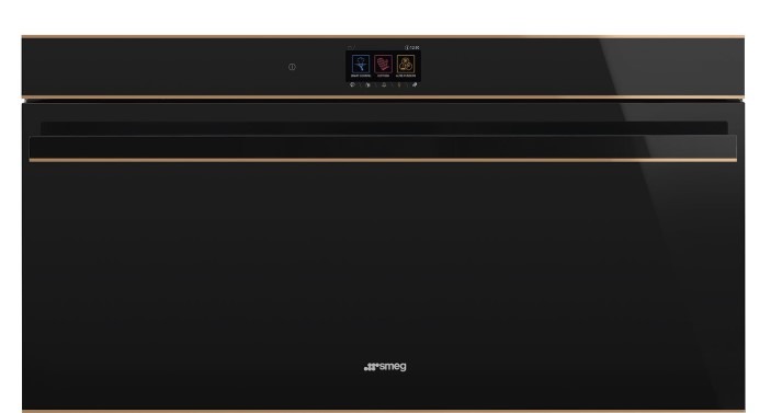 Smeg Black Sfpr9604tnr 90Cm Reduced Height Dolce Stil Novo Pyrolytic Single Oven Copper Trim