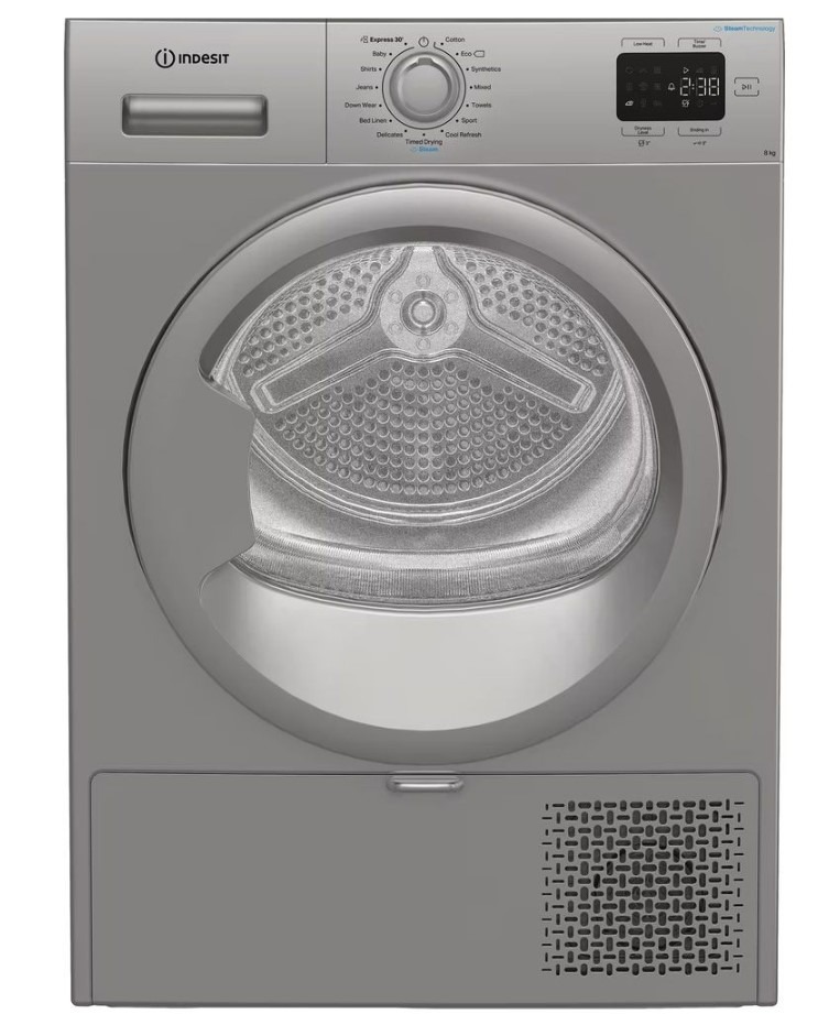 Indesit Silver C Ysd 82D Ss Uk 8Kg Heat Pump Tumble Dryer With Steam Technology