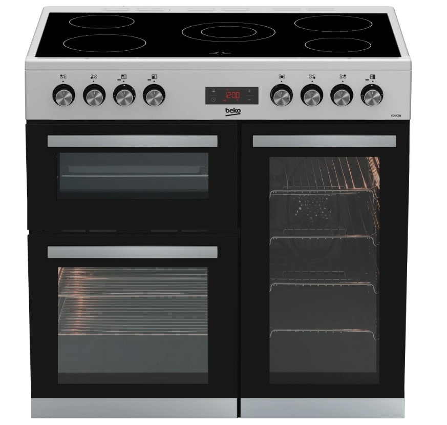 Beko Black 90Cm Double Oven Range Cooker With 5 Zone Ceramic Hobkdvc90