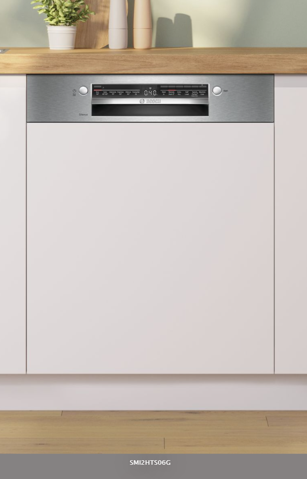 Bosch Series 2, Semi-Integrated Dishwasher, 60 Cm, Brushed Steel Smi2hts06g