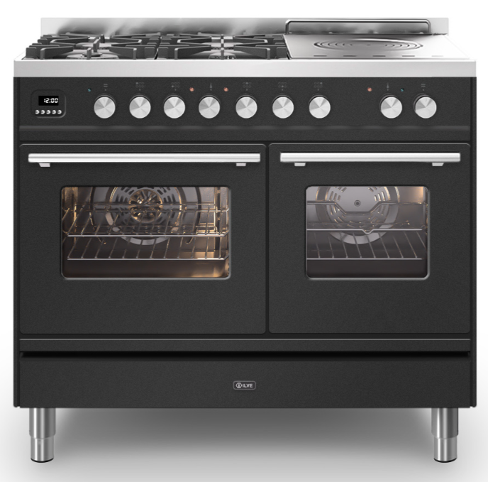 Ilve Roma 100Cm Twin 60 / 40 4 Gas Burners & Coup De Feu Matt Graphite