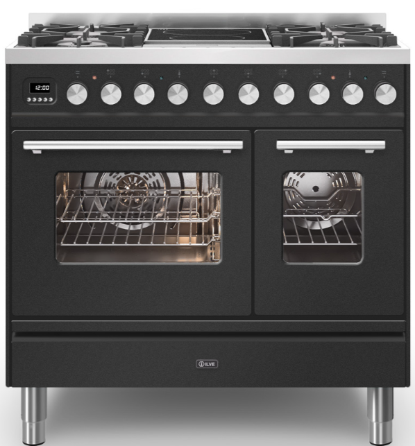 Ilve Roma 90Cm Twin 60 / 30 4 Gas Burners & 2 Zone Induction Matt Graphite