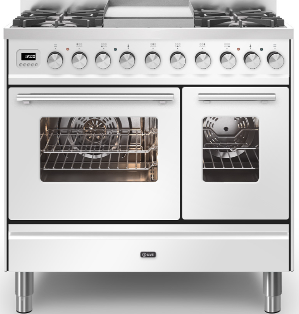 Ilve White Roma 90Cm Twin 60 / 30 6 Gas Burners & Frytop