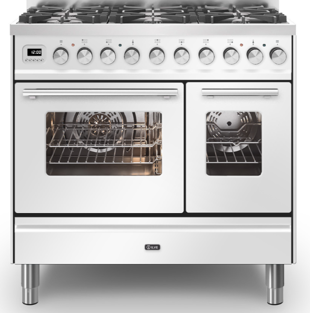 Ilve White Roma 90Cm Twin 60 / 30 6 Gas Burners