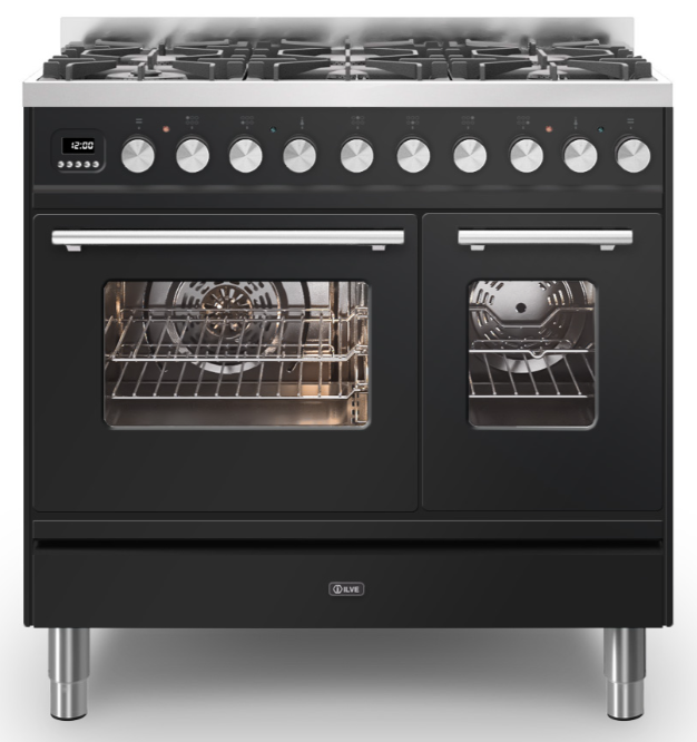Ilve Black Roma 90Cm Twin 60 / 30 6 Gas Burners Gloss