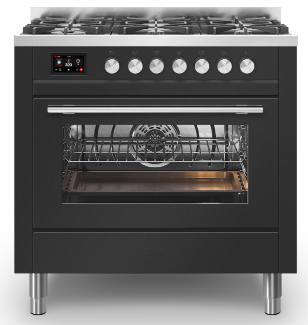 Ilve Black Roma 90Cm Single 90 6 Burners Matt Graphite