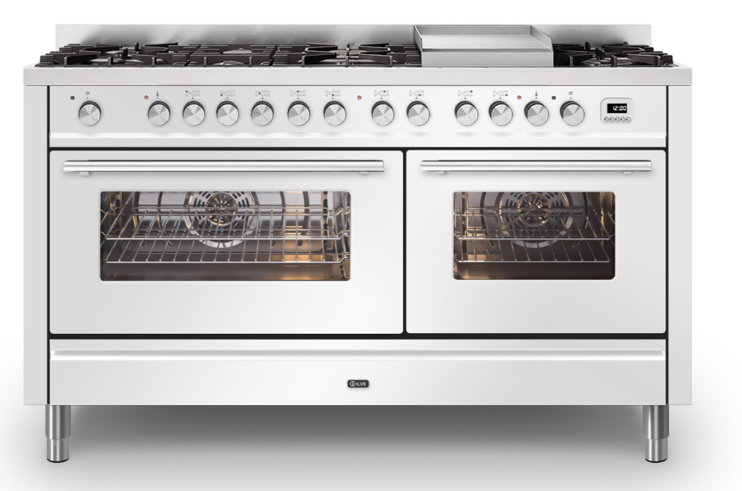 Ilve White Roma 150Cm Twin 90 / 60 7 Gas Burners & Coup De Feu