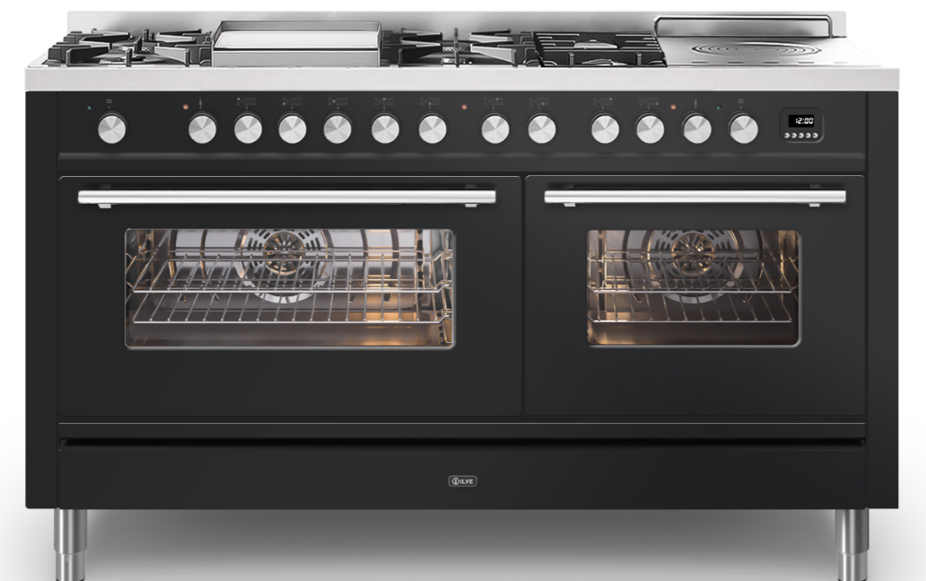 Ilve Black Roma 150Cm Twin 90 / 60 7 Gas Burners & Coup De Feu Gloss