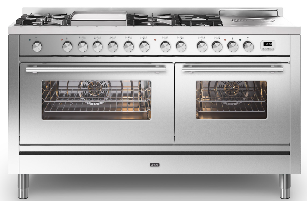 Ilve Roma 150Cm Twin 90 / 60 7 Gas Burners With Frytop & Coup De Feu Stainless Steel