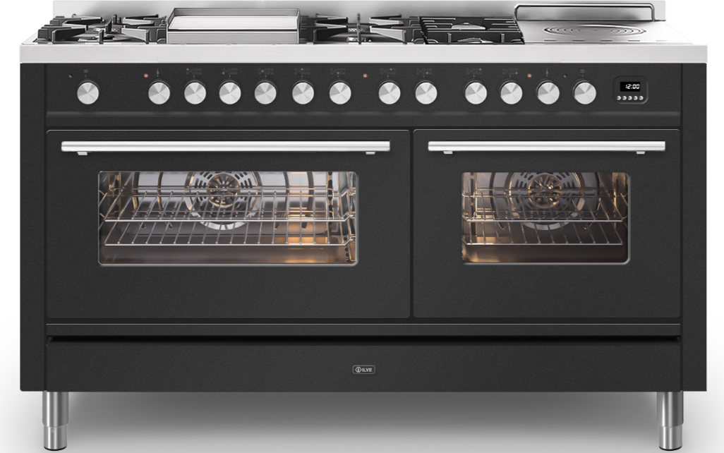 Ilve Roma 150Cm Twin 90 / 60 7 Gas Burners With Frytop & Coup De Feu Matt Graphite