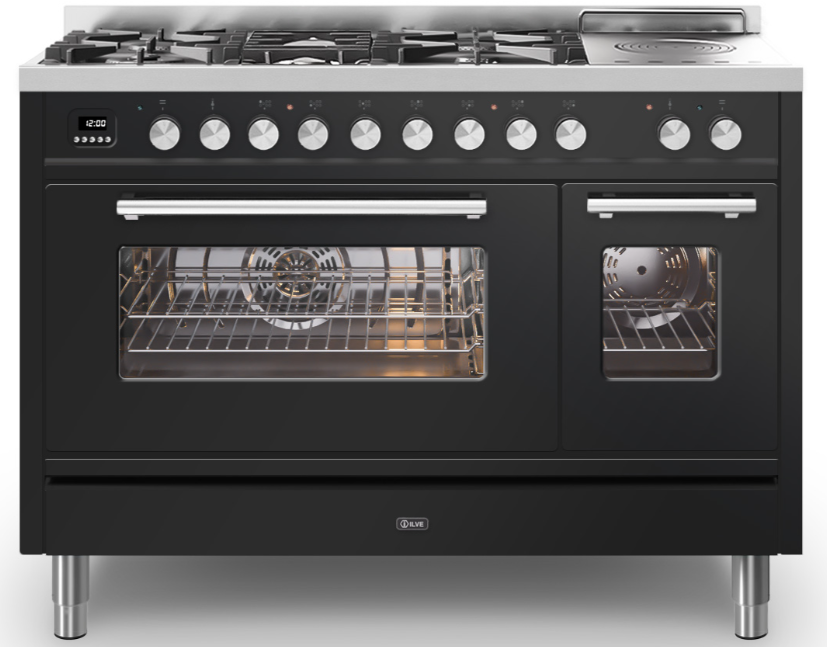 Ilve Black Roma 120Cm Twin 90 / 30 5 Gas Burners & Coup De Feu Gloss