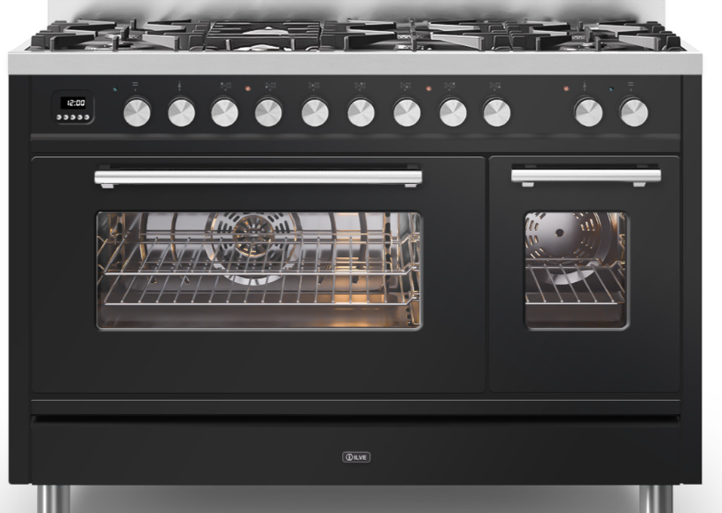Ilve Black Roma 120Cm Twin 90 / 30 8 Gas Burners Gloss