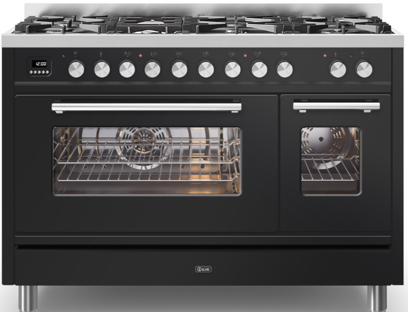 Ilve Black Roma 120Cm Twin 90 / 30 7 Gas Burners Gloss