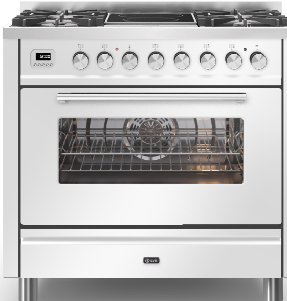 Ilve White Roma 90Cm Single 4 Gas Burners & 2 Zone Induction