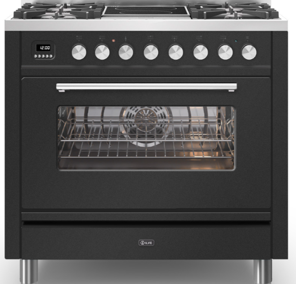 Ilve Roma 90Cm Single 4 Gas Burners & 2 Zone Induction Matt Graphite