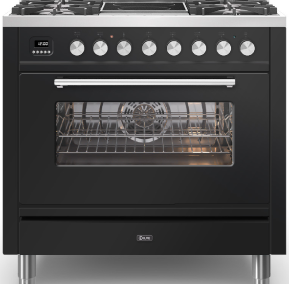 Ilve Black Roma 90Cm Single 4 Gas Burners & 2 Zone Induction Gloss