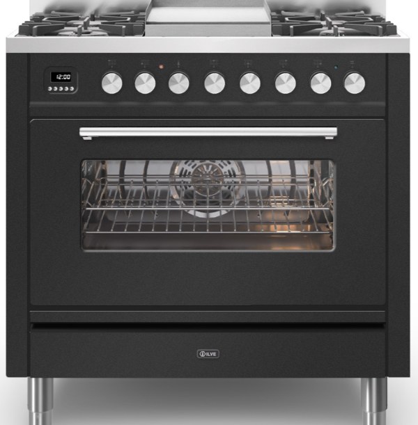 Ilve Roma 90Cm Single 6 Gas Burners & Frytop Matt Graphite