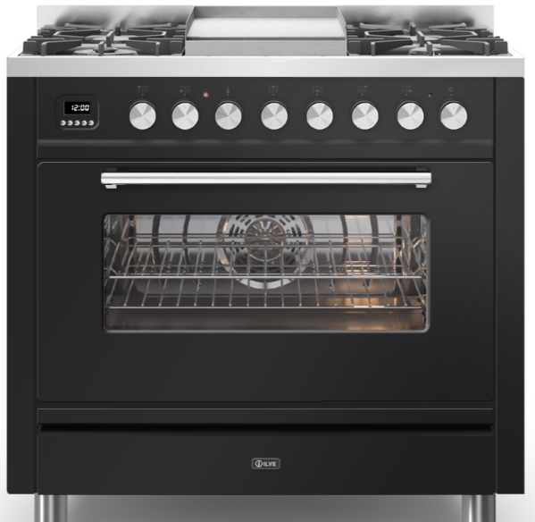 Ilve Black Roma 90Cm Single 6 Gas Burners & Frytop Gloss