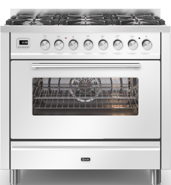 Ilve White Roma 90Cm Single 6 Gas Burners