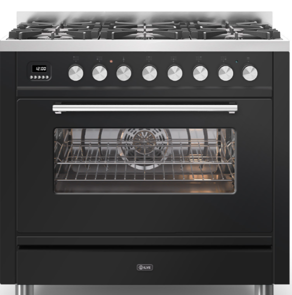 Ilve Black Roma 90Cm Single 6 Gas Burners Gloss